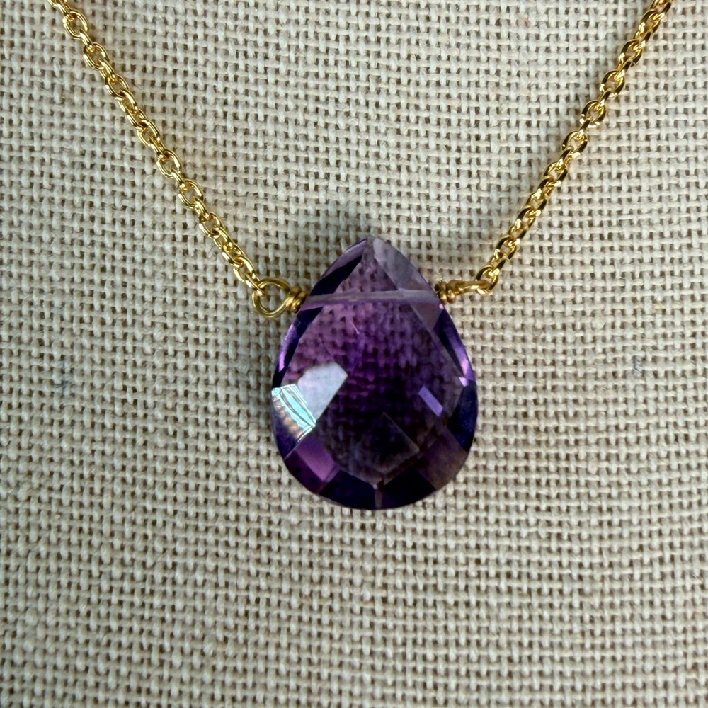 π Stunning South African Amethyst Faceted Necklace β 18K Gold Plated Over 925 π - Picture 1 of 10